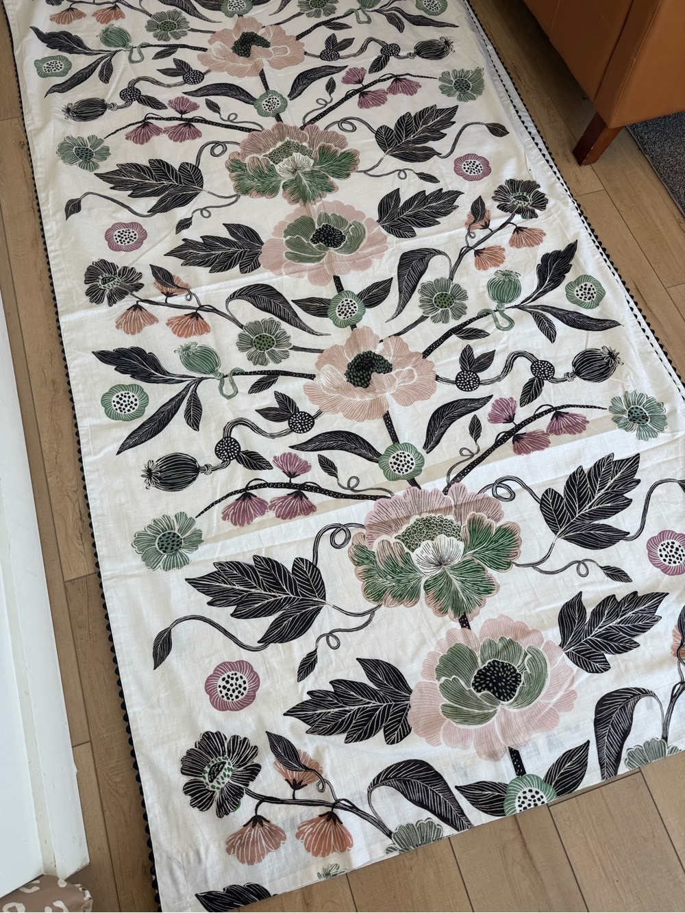 Anthropologie Curtain Panel Set 50x95 Modern Trim Floral Cotton Lined Filtering
